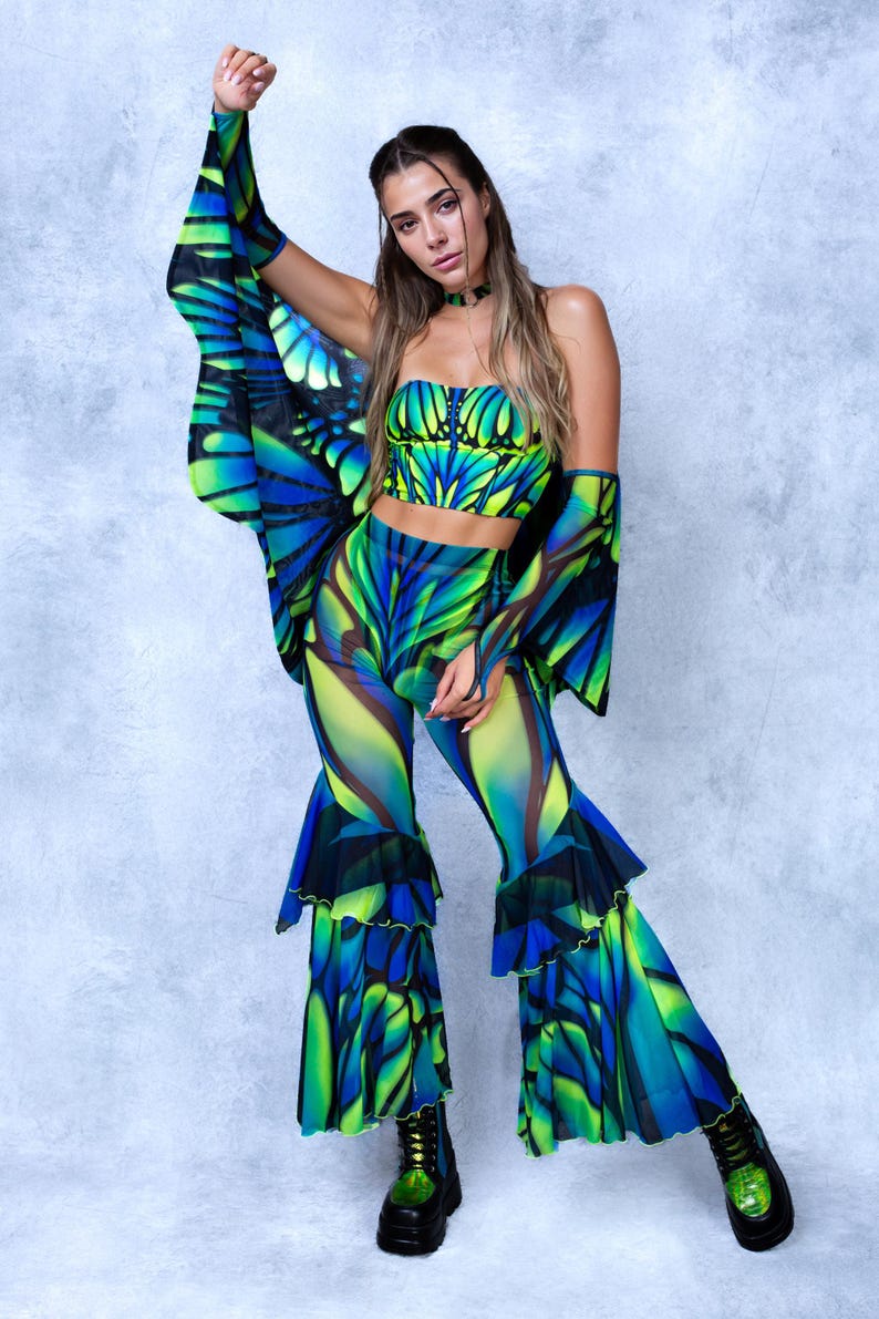 UV Reactive Butterfly Pants: Green Blue Festival Rave Outfit - Etsy