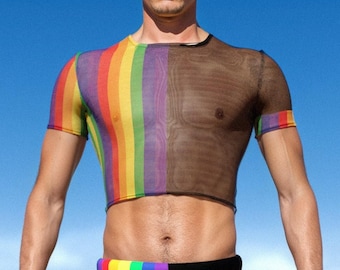 Man Rainbow Top, Mesh Pride Top, Pride Top, Mesh Top Men, Festival Men Top, Men Rainbow Top, Fesival Mesh Top, Psychedelic Pride Outfit Men