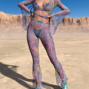 Psychedelic Mesh Pants, Mesh Charleston Pants, Mesh Rave Woman Festival Pants, Sexy Party Mesh Pants, Mesh Rave Pants, Transparent Pants