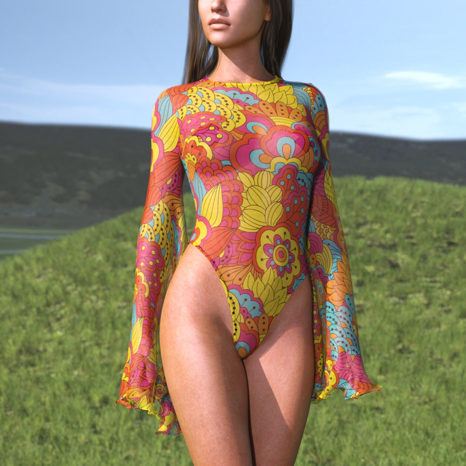 floral mesh bodysuit
