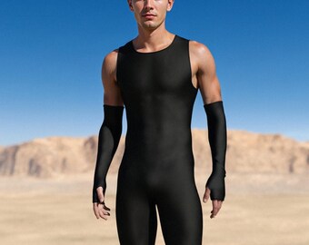Black Shiny Sleeveless Rave Romper - Men's Festival Outfit