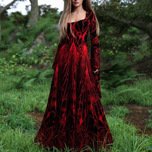 Black Goth Dress, Rave Black Outfit Woman, Gothic Witch Dress, Festival Dress Women, Gothic Dress Women, Witchy Red Dress, Hooded Goth Dress image 3