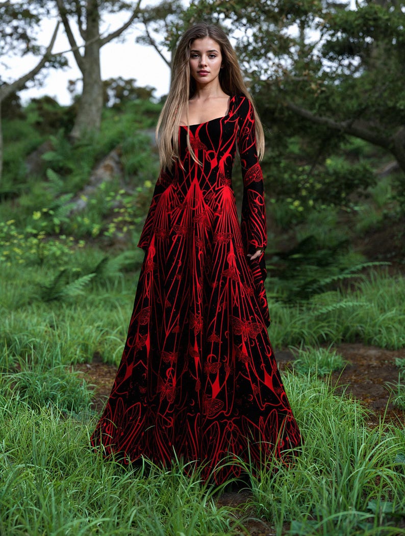 Black Goth Dress, Rave Black Outfit Woman, Gothic Witch Dress, Festival Dress Women, Gothic Dress Women, Witchy Red Dress, Hooded Goth Dress image 3