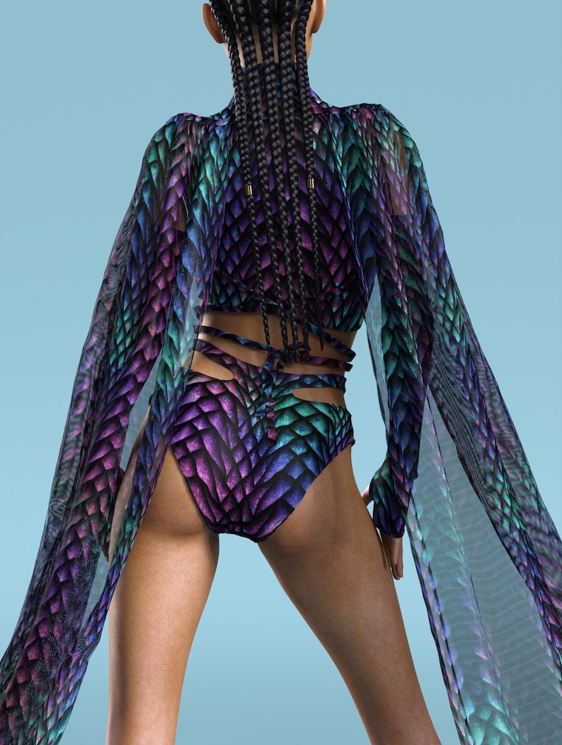 Top corto con cutout rave: top corto trasparente per festival, outfit psichedelico immagine 5