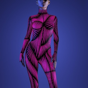 Neon Costume Woman, Performance Party Bodysuit, UV Reactive Costume, Festival Sexy Costume, Futuristic Clothing Woman, Festival Outfit Woman