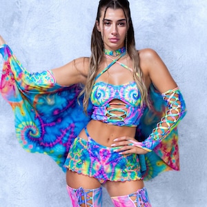 UV Tie-Dye Schmetterling Rock, Halloween Regenbogen Festival Outfit Frauen, Sexy Fairy Party Kostüme, Gothic Witchy Rave Kleidung,