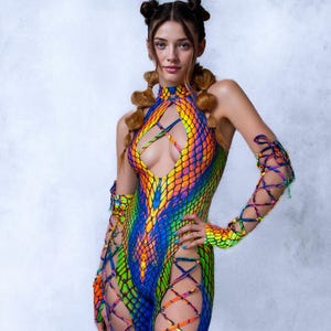 UV Psychedelic Jumpsuit, Festival Cutout Jumpsuit Woman, UV Rave Jumpsuit, Sexy Jumpsuit Set, Rave Outfit Woman, Criss-Cross Jumpsuit