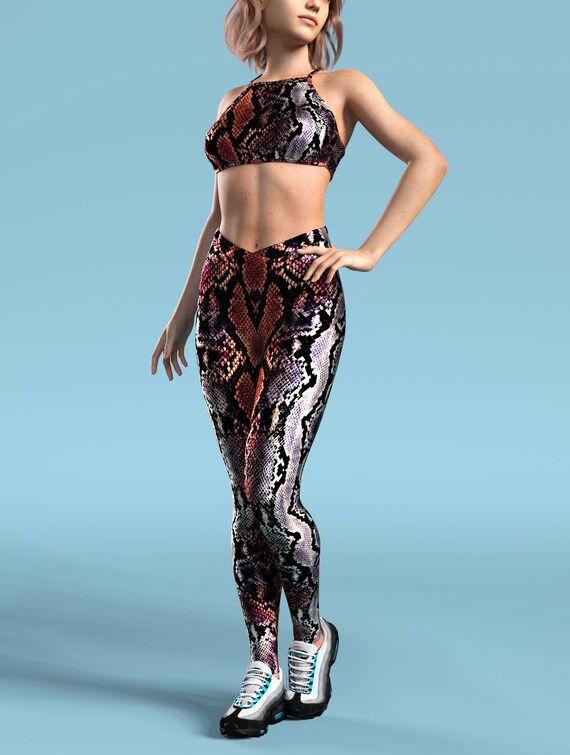 Red Hot Yoga Set Snake Print Leggings 