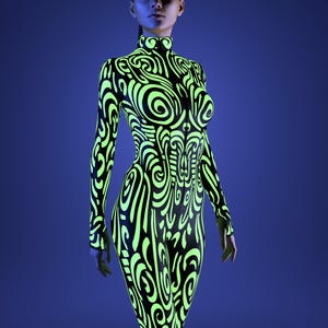 UV Light Reflective Festival Costume, Adult Rave Costume For Women, Festival Costume Woman Unique, Shego Costume, Sexy Neon Costumes Women