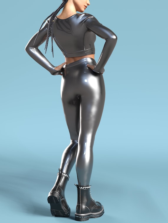 Silver Glossy Leggings Silver Spandex 