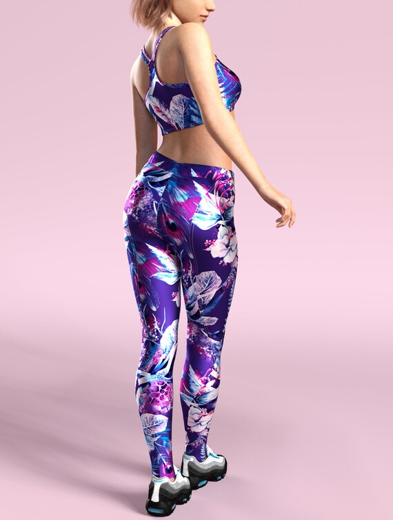 Purple Workout Leggings Floral Print 