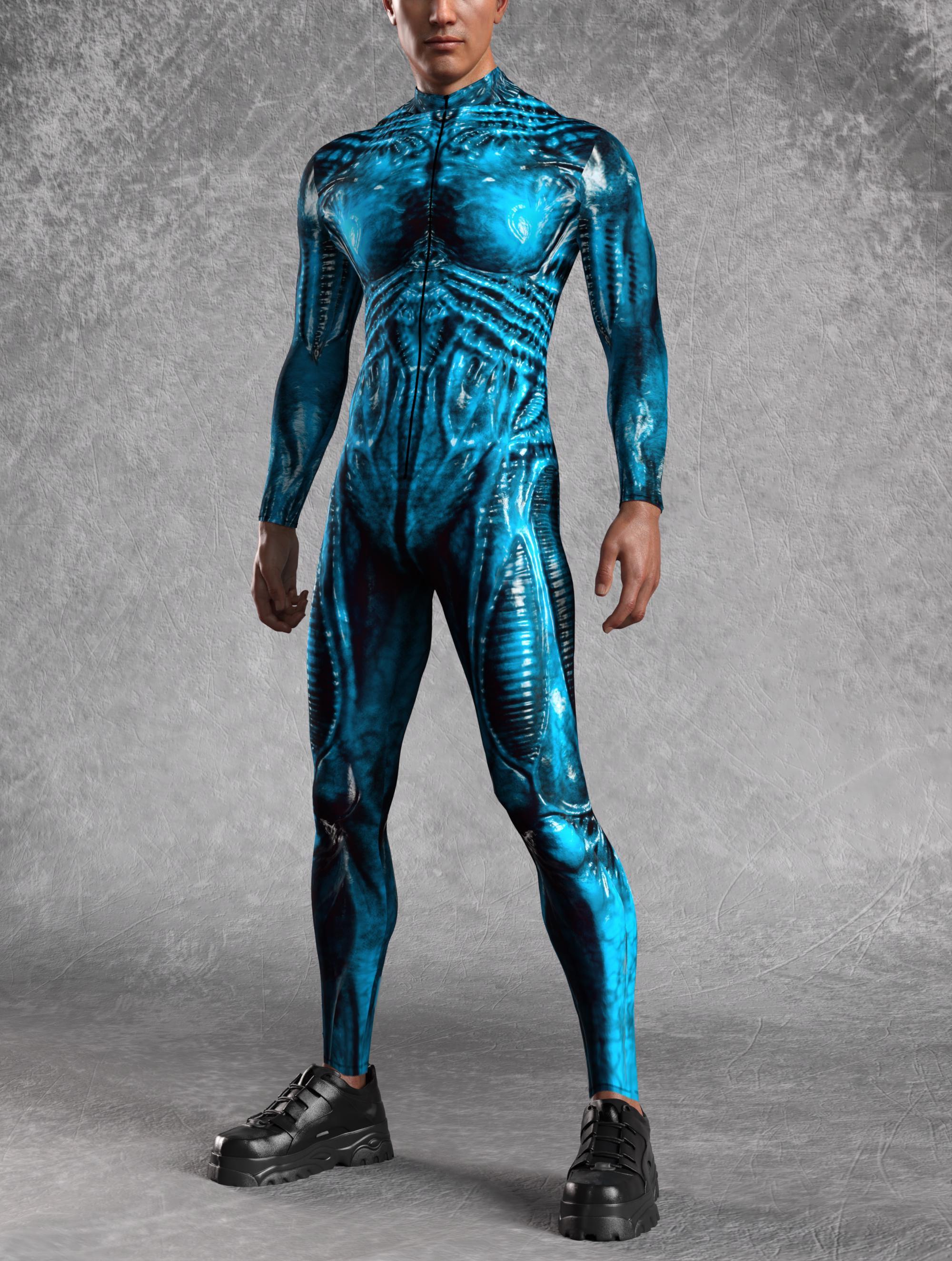 Exomorph Blue Alien Costume: Men's Halloween Party Full Bodysuit - Etsy
