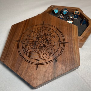 Engraved compass dice box