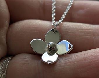 Handmade Sterling Silver Flower Necklace, Flower Charm, Nature Pendant, Womens Necklace, Gift for Nature Lover, Boho Jewelry