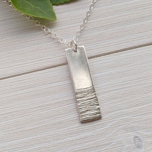 Silver Bar Necklace - Minimalist Pendant - Simple Jewellery - Silver Wedding Anniversary - Silver Chain - Textured Silver - Nature Jewellery