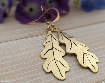 Boucles d’oreilles Gold Brass Oak Leaf - Statement Earrings - Nature - Unique en son genre - Cadeau pour elle - Leaf Jewellery - Cadeau pour les amoureux de la nature