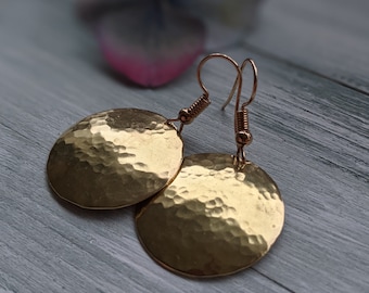 Gold Disc Earrings, Brass Earring, Mix and Match Earrings, Minimalist Earrings, Bridesmaid Gift, Hammered Brass, Textured Earring