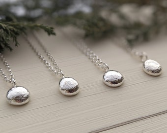 Silver Pebble Necklace, Silver Nugget Pendant, Recycled Silver Jewellery, Womens Necklace, Adjustable Chain Necklace, Handmade Jewelry