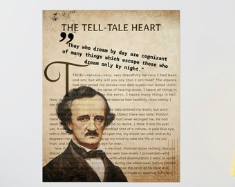 Edgar Allen Poe Poster, Tell-Tale Heart Poster, Edgar Allan Poe Wall Decor for Gothic Home, Whimsigoth Home Decor, Edgar Allan Poe Book Wall