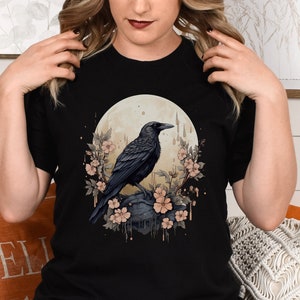 Whimsigoth Raven Shirt Gothic Raven Shirt Boho Crow Shirt Boho Raven Tshirt Witchy Shirt Dark Academia Evermore Shirt Raven Goblincore Shirt