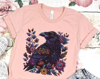Crow Raven tShirt Floral Raven Shirt Boho Crow Shirt Crow Tshirt Green Witch Shirt Crow t-shirt Poe Raven Shirt Raven Crow t Shirt Women