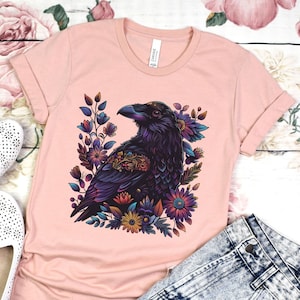 Whimsigoth Raven Shirt Gothic Raven Shirt Boho Crow Shirt Boho Raven Tshirt Witchy Shirt Dark Academia Evermore Shirt Raven Goblincore Shirt