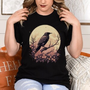 Whimsigoth Raven Shirt Gothic Raven Shirt Boho Crow Shirt Boho Raven Tshirt Witchy Shirt Dark Academia Evermore Shirt Raven Goblincore Shirt