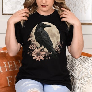 Whimsigoth Raven Shirt Gothic Raven Shirt Boho Crow Shirt Boho Raven Tshirt Witchy Shirt Dark Academia Evermore Shirt Raven Goblincore Shirt