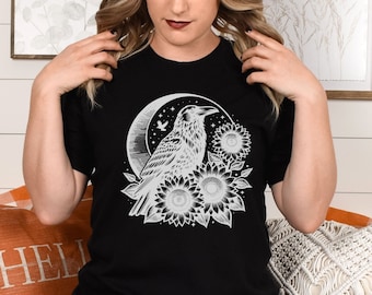 Whimsigoth Raven Shirt Gothic Raven Shirt Boho Crow Shirt Boho Raven Tshirt Witchy Shirt Dark Academia Evermore Shirt Raven Goblincore Shirt