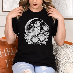 Whimsigoth Raven Shirt Gothic Raven Shirt Boho Crow Shirt Boho Raven Tshirt Witchy Shirt Dark Academia Evermore Shirt Raven Goblincore Shirt