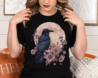 Whimsigoth Raven Shirt Gothic Raven Shirt Boho Crow Shirt Boho Raven Tshirt Witchy Shirt Dark Academia Evermore Shirt Raven Goblincore Shirt