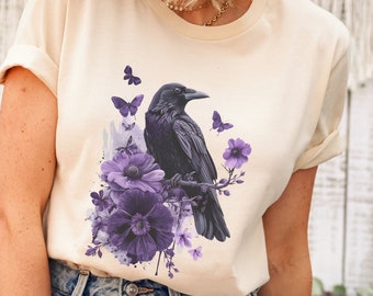 Whimsigoth Raven Shirt Gothic Raven Shirt Boho Crow Shirt Boho Raven Tshirt Witchy Shirt Dark Academia Evermore Shirt Raven Goblincore Shirt
