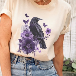 Whimsigoth Raven Shirt Gothic Raven Shirt Boho Crow Shirt Boho Raven Tshirt Witchy Shirt Dark Academia Evermore Shirt Raven Goblincore Shirt