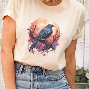 Whimsigoth Raven Shirt Gothic Raven Shirt Boho Crow Shirt Boho Raven Tshirt Witchy Shirt Dark Academia Evermore Shirt Raven Goblincore Shirt
