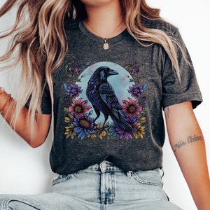 Whimsigoth Raven Shirt Gothic Raven Shirt Boho Crow Shirt Boho Raven Tshirt Witchy Shirt Dark Academia Evermore Shirt Raven Goblincore Shirt