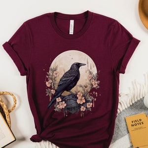 Whimsigoth Raven Shirt Gothic Raven Shirt Boho Crow Shirt Boho Raven Tshirt Witchy Shirt Dark Academia Evermore Shirt Raven Goblincore Shirt
