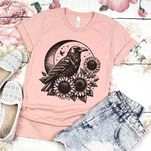 Whimsigoth Raven Shirt Gothic Raven Shirt Boho Crow Shirt Boho Raven Tshirt Witchy Shirt Dark Academia Evermore Shirt Raven Goblincore Shirt