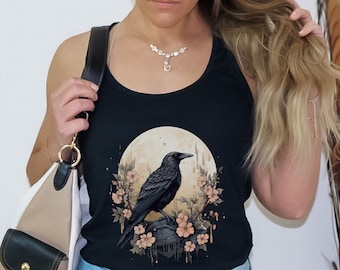 Whimsigoth Raven Tank Top, Whimsigoth Crow Tank Top, Witch Tank Top, Witchy Gift, Poe Shirt, Raven Racerback Pilates Tank Top Mom Gift Tee