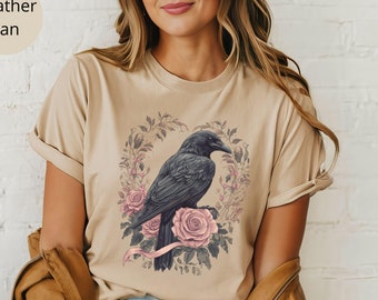 Pink Coquette Raven Shirt Whimsigoth Raven Shirt Corvid Lover Shirt Boho Raven Tshirt Witchy Shirt Light Academia Shirt Raven Goblincore