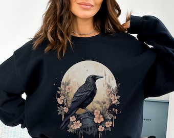 Whimsigoth Raven Sweatshirt Gothic Raven Sweater Boho Crow Shirt Boho Raven shirt Witchy Shirt Dark Academia Evermore Shirt Raven Goblincore