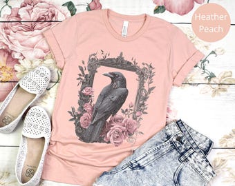 Whimsigoth Raven Shirt Pink Coquette Raven Shirt Corvid Lover Shirt Raven Tshirt Witchy Shirt Dark Academia Shirt Raven Goblincore Shirt