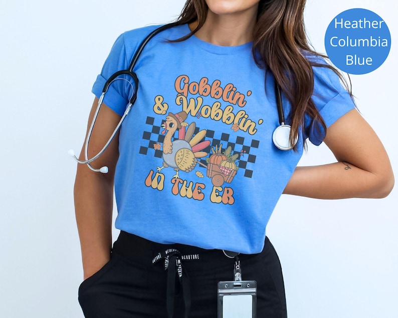 Thanksgiving Emergency Room Shirt For Turkey Day in Heather Columbia Blue