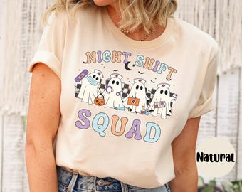 Spooky Night Shift Squad Nurse Shirt Halloween Night Shift Crew tshirt Medical Ghost CNA Night Shift Crew t Shirt Night Shift Halloween Tees