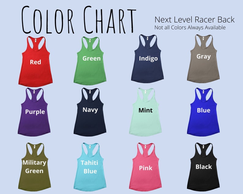 Tank Top Color Chart