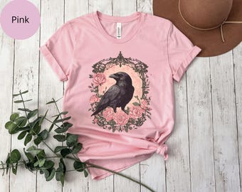 Whimsigoth Raven Shirt Gothic Raven Shirt Corvid Lover Shirt Boho Raven Tshirt Witchy Shirt Dark Academia Shirt Raven Goblincore Shirt