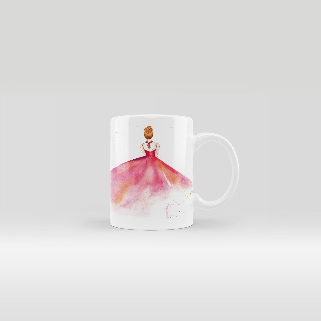 Mug Femme Tasse Danseuse Robe Feminin Rose Rouge Dos Blonde Aquarelle