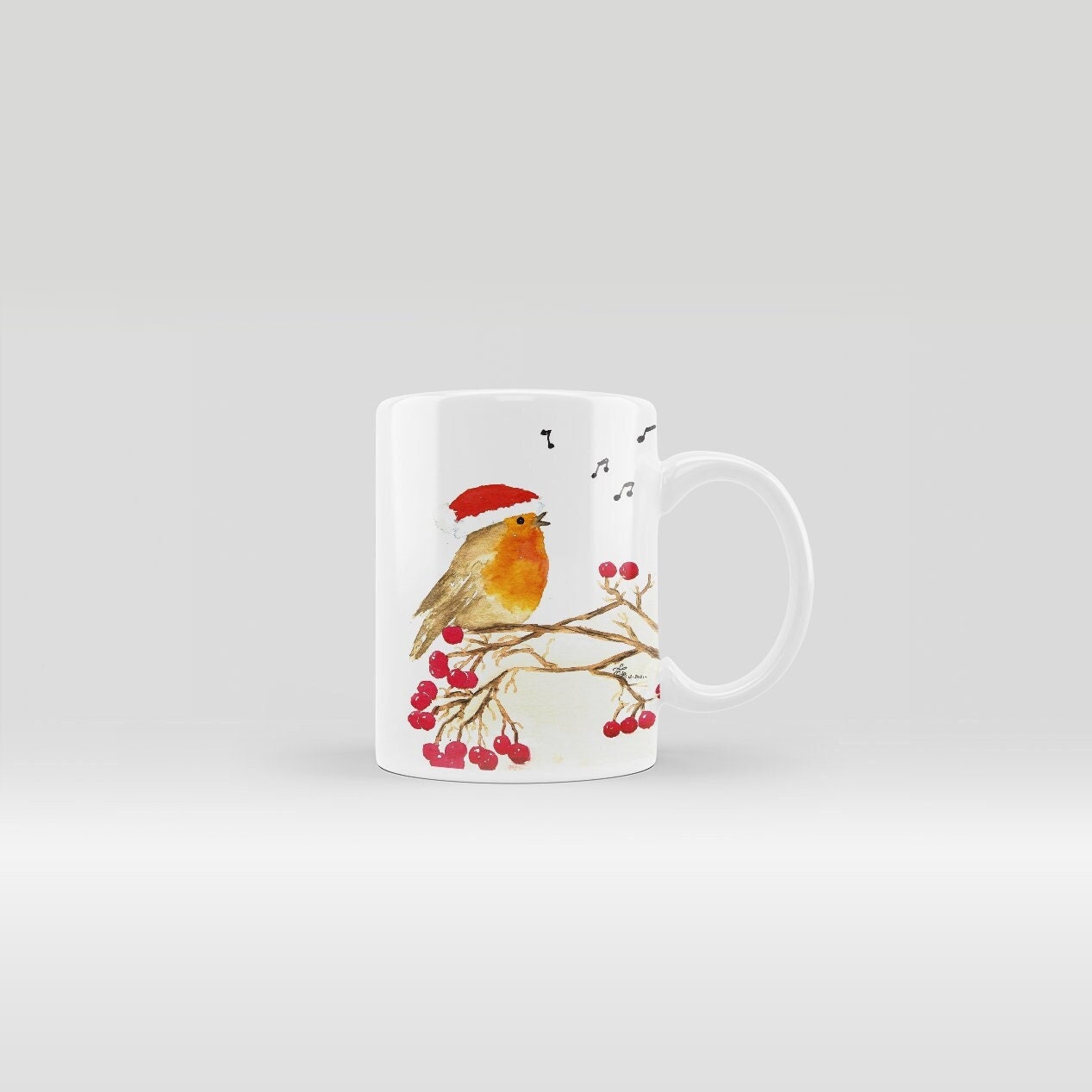 Mug Oiseau Animal Tasse Noel Baie Branche Rouge Gorge