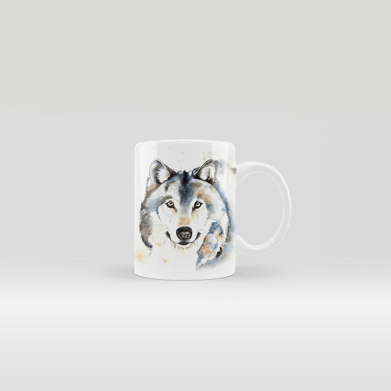 Mug Animal Loup, Tasse Aquarelle Gris Bleu