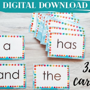 Sight Word Flashcards Téléchargement numérique | Flashcards de mots à vue pour la maternelle | Jeu de Flashcards | Mots à haute fréquence | Mots pièges | Imprimable