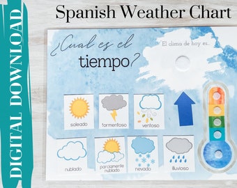 Spanish Weather Chart, Digital Download Weather Chart Spanish, Daily Weather Chart, Circle Time, Preschool Morning Circle, Learn Spanish
